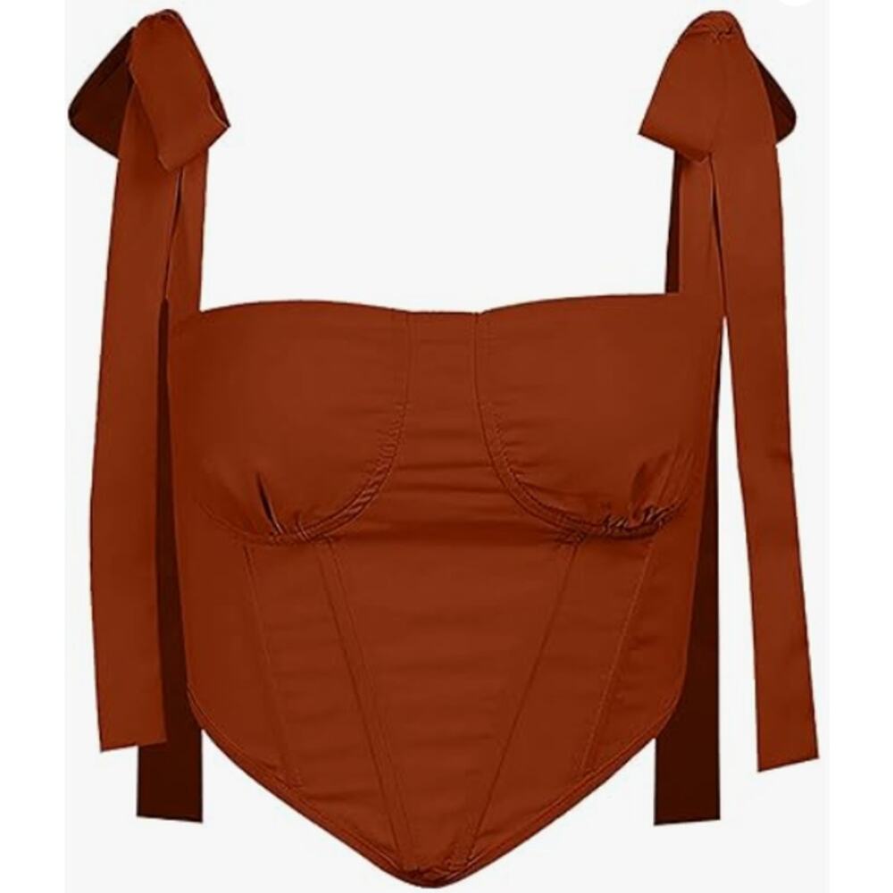 Avanova brick red brown boned bralette crop top tie straps small NWT